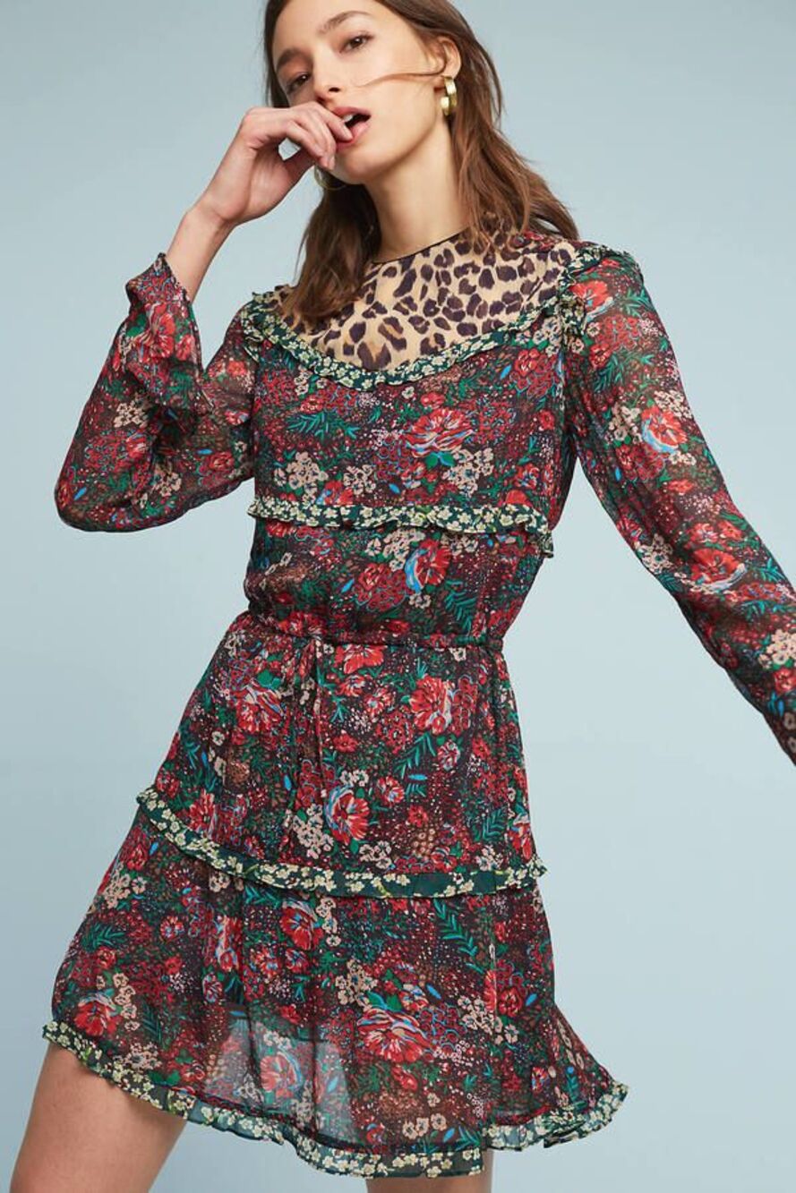 Scotch & Soda Leopard & Lillies Dress Mini Dark Floral 2 NWOT Garden Long Sleeve